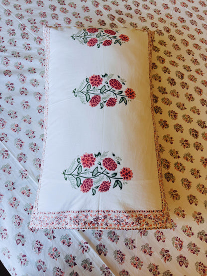 Heritage Block Print 100% Cotton Percale Bedsheet with 2 Pillowcases