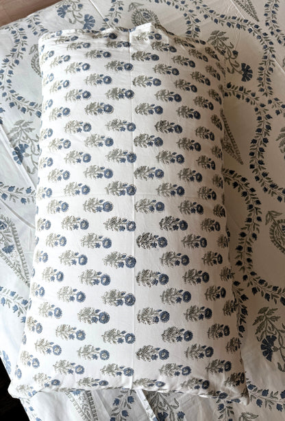 Heritage Block Print 100% Cotton Percale Bedsheet with 2 Pillowcases