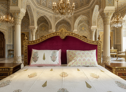 Heritage Block Print 100% Cotton Percale Bedsheet with 2 Pillowcases