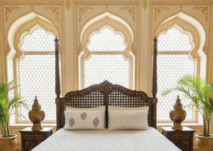 Heritage Block Print 100% Cotton Percale Bedsheet with 2 Pillowcases