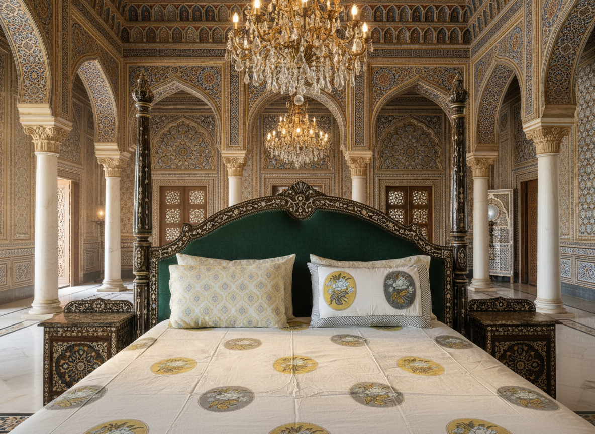 Heritage Block Print 100% Cotton Percale Bedsheet with 2 Pillowcases