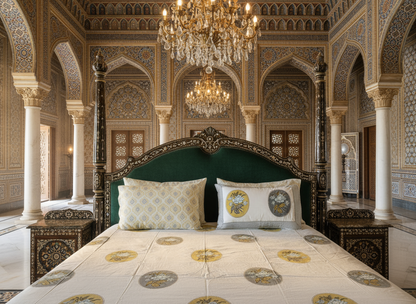 Heritage Block Print 100% Cotton Percale Bedsheet with 2 Pillowcases