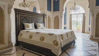 Heritage Block Print 100% Cotton Percale Bedsheet with 2 Pillowcases