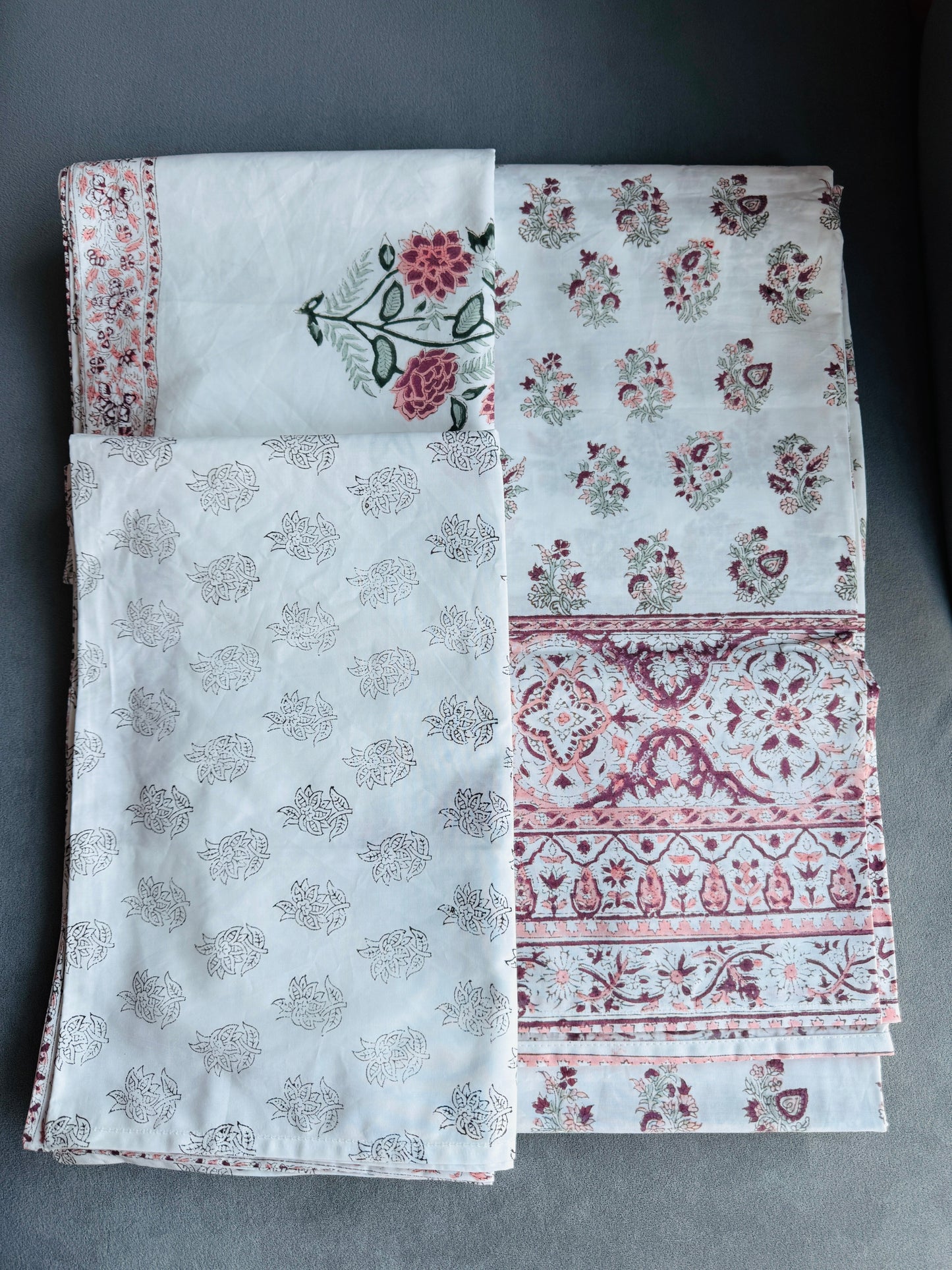 Heritage Block Print 100% Cotton Percale Bedsheet with 2 Pillowcases